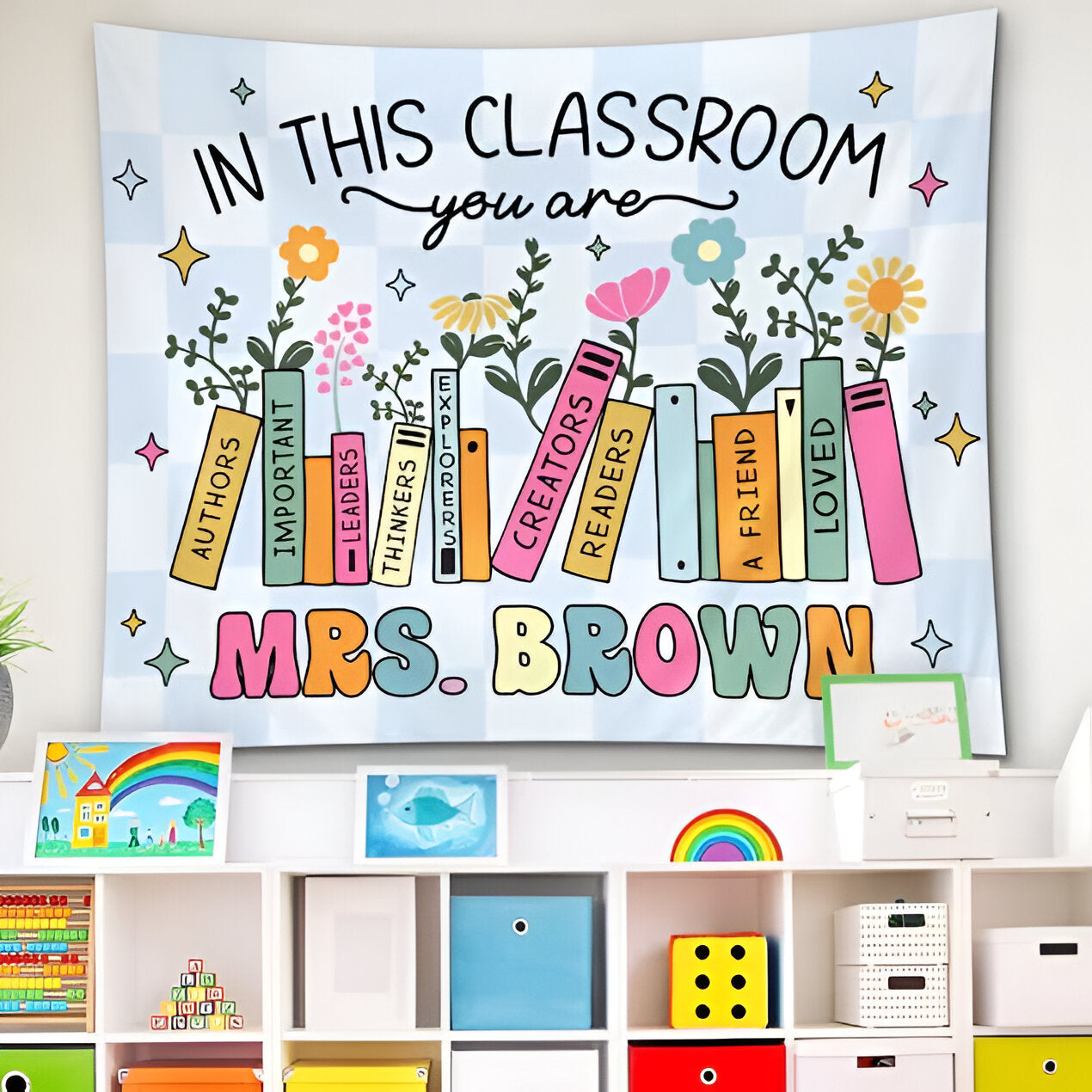 Groovy Classroom Tapestry For Teacher Classroom Decor Welcome Tapestry Wall, Personalized Teacher Back To School Banner Tapestry Poster, Custom In This Classroom Decor First Day Of School Tapes