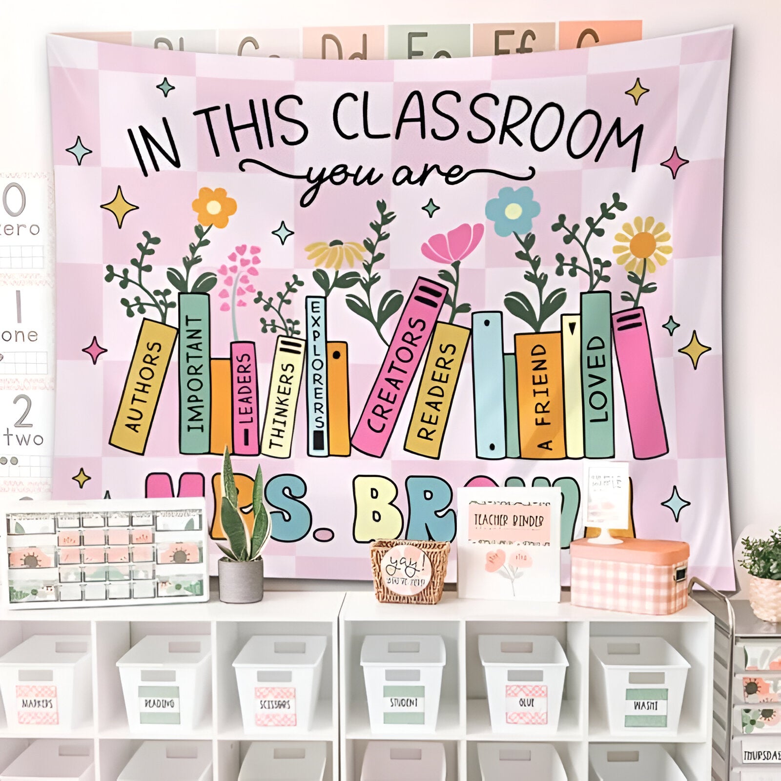 Groovy Classroom Tapestry For Teacher Classroom Decor Welcome Tapestry Wall, Personalized Teacher Back To School Banner Tapestry Poster, Custom In This Classroom Decor First Day Of School Tapes