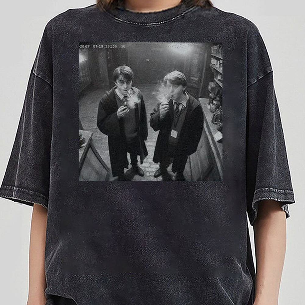 Harry and Ron Smoking Shirt Potter Tshirt Wizarding Fan Shirt Potterhead Christmas Birthday Gift Potter Book Funny 90s Vintage Meme Shirt 2 DDD