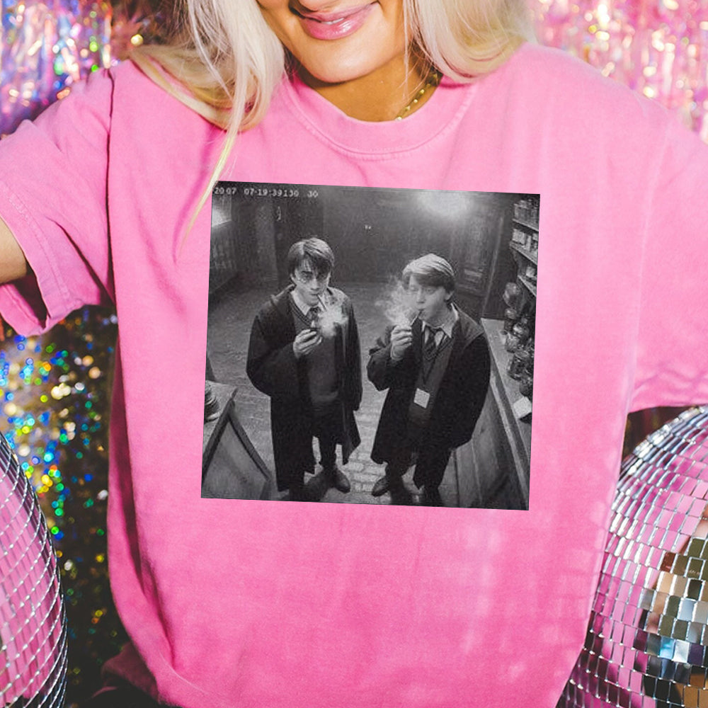 Harry and Ron Smoking Shirt Potter Tshirt Wizarding Fan Shirt Potterhead Christmas Birthday Gift Potter Book Funny 90s Vintage Meme Shirt 2 DDD