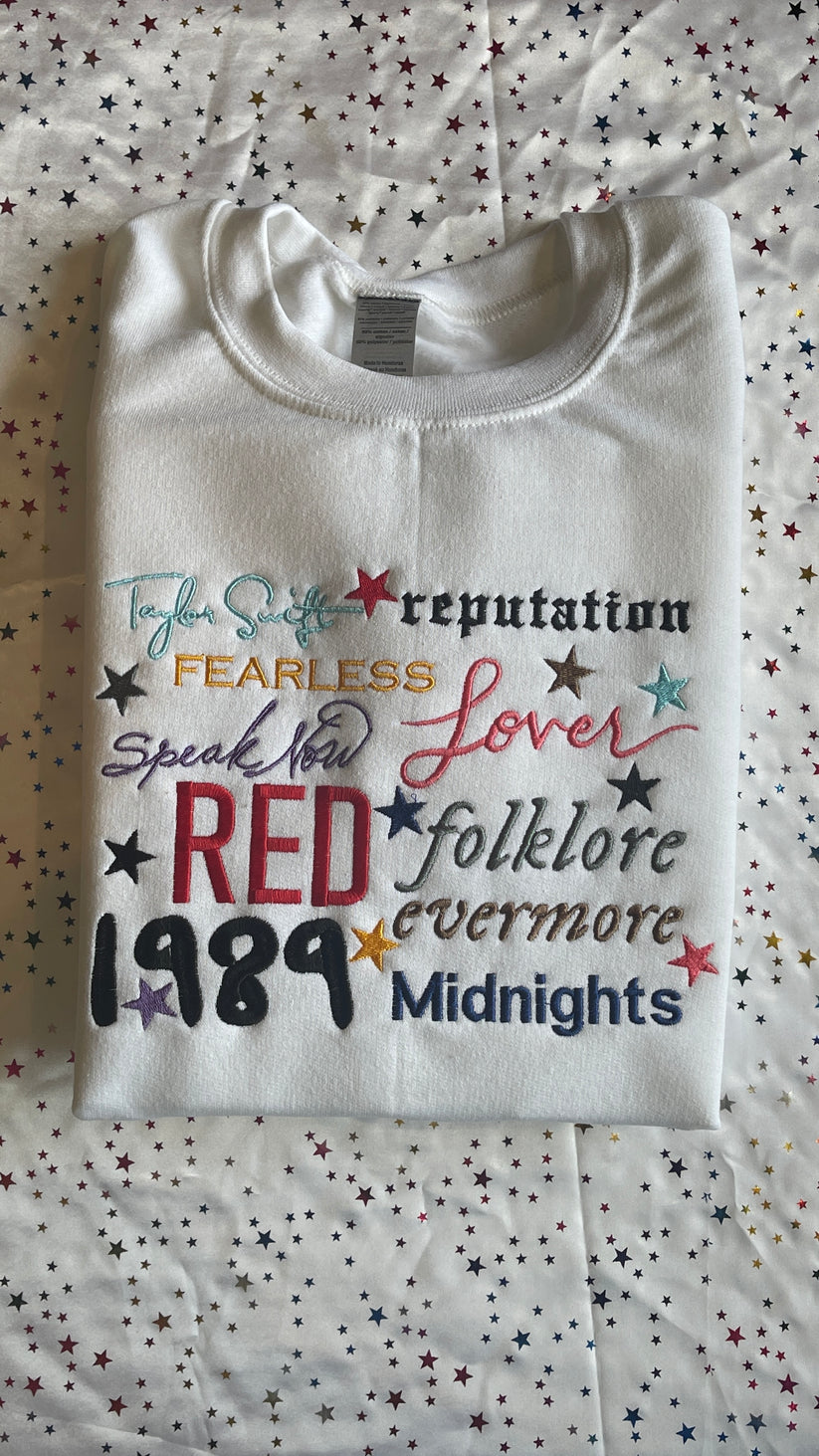 Taylor Swift Eras Tour Albums Embroidered Crewneck with custom coloured embroidery EM1309T