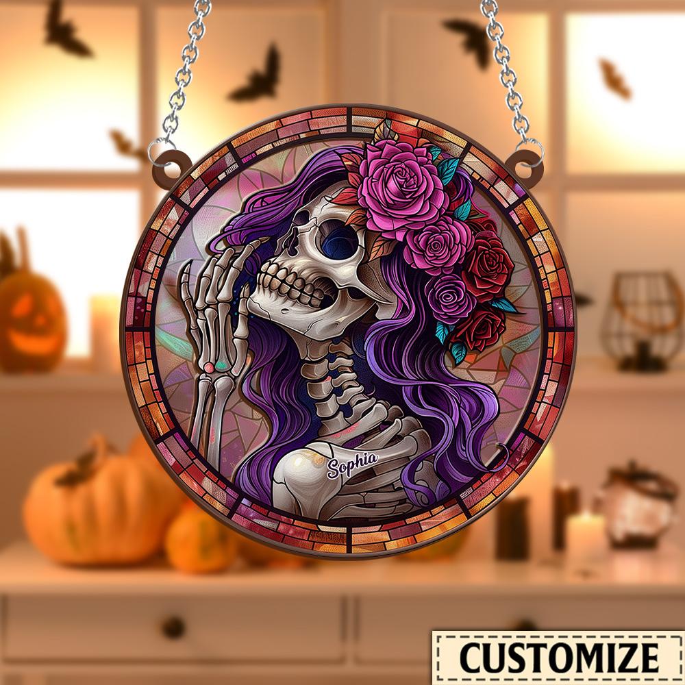 Personalized Beautiful Woman Flower Skeleton ? Personalized Window Hanging Suncatcher Ornament ORHA2208