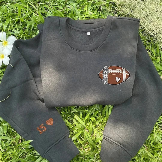 Personalized Football Embroidered Sweatshirt- Custom Football Name And Number On Sleeve Embroidered Sweatshirt EMHA1009S
