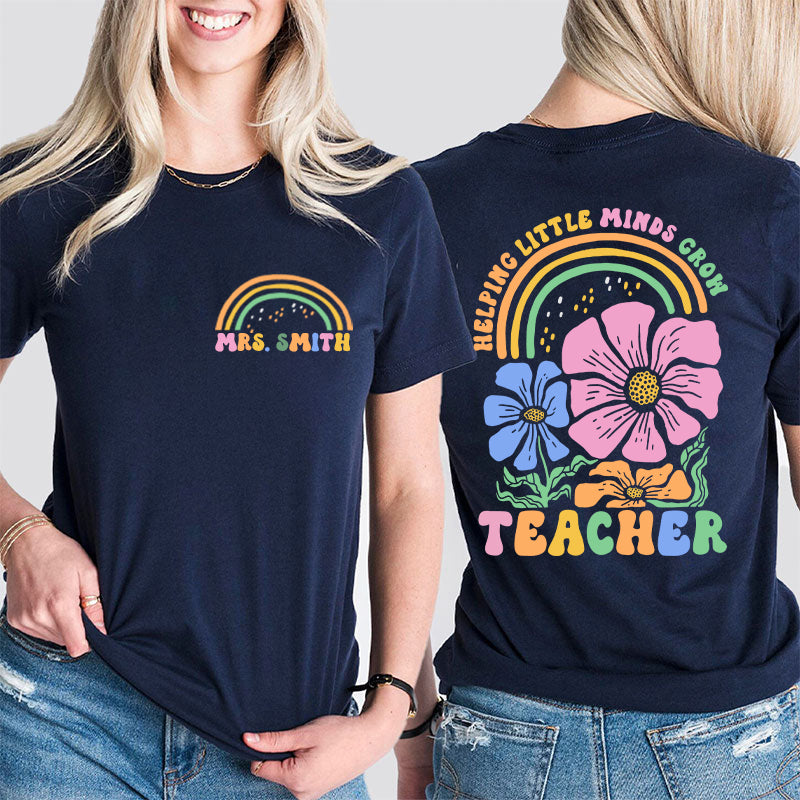 Personalized Teacher's Name And Grade Cartoon Pencil Font Design Teacher Two Sided T-Shirt 2MAT68