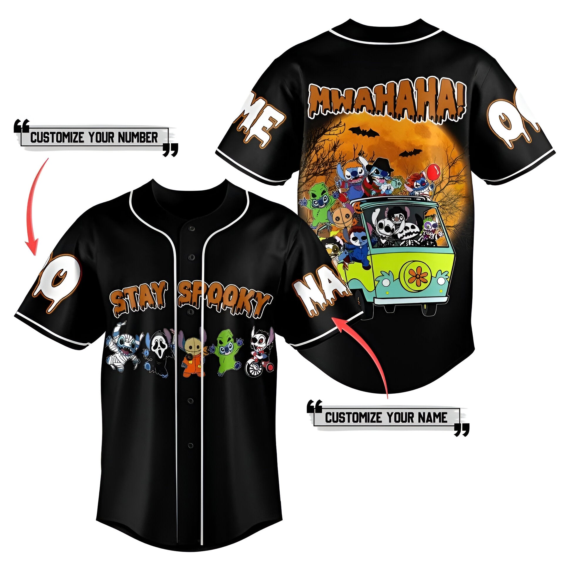 Custom Name And Number Stitch Halloween Baseball Jersey, Stitch Halloween Jersey Shirt DHJ2207 14