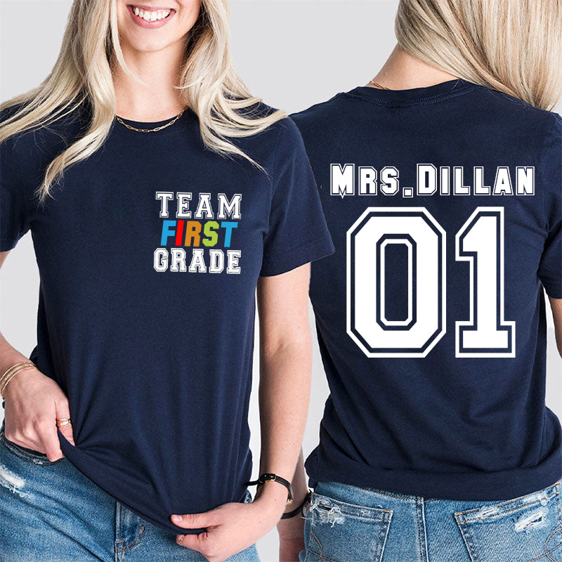 Personalized Retro Team Grade Teacher Two Sided T-Shirt 2MAT68