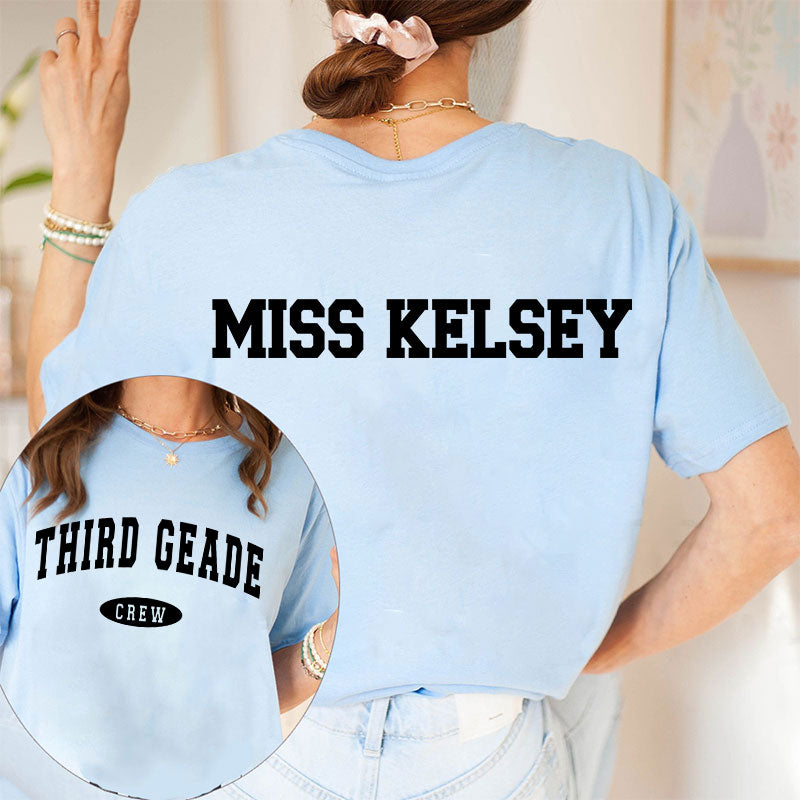 Personalized Simple Retro Text Design Teacher Two Sided T-Shirt 2MAT88