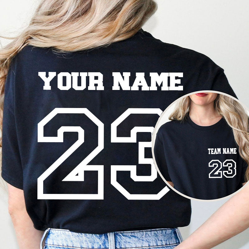 Personalized Name And Back Number Teacher Two Sided T-Shirt 1 2MAT88