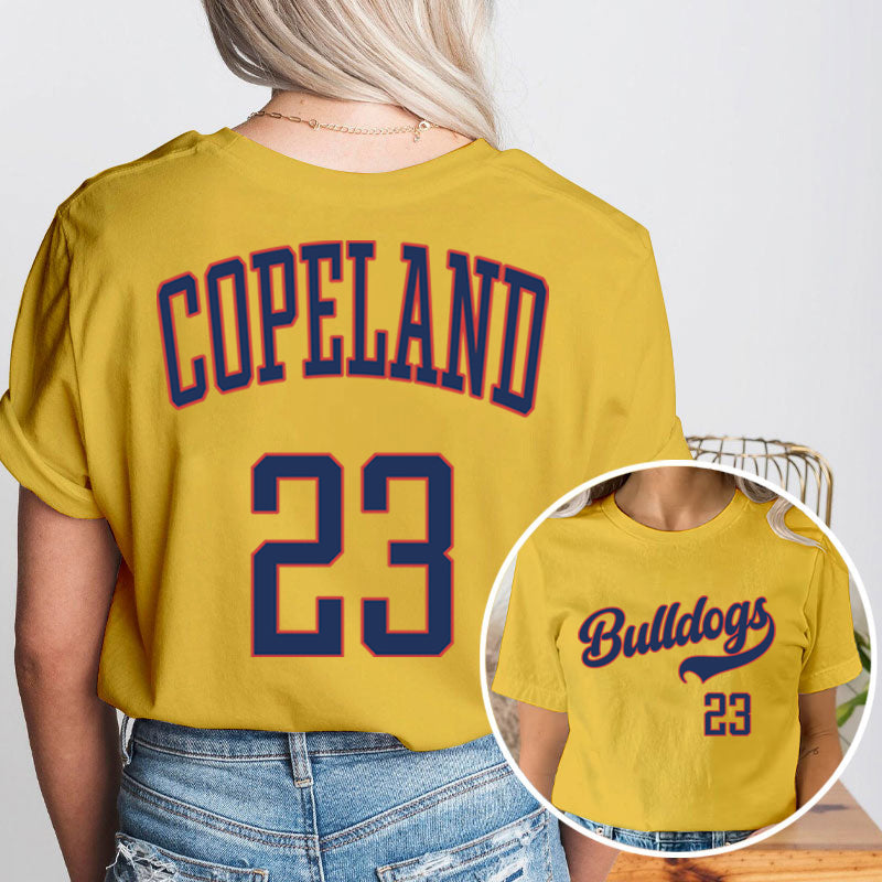 Personalized Mascot And Your Number Simple Font Design Teacher Two Sided T-Shirt 2MAT88