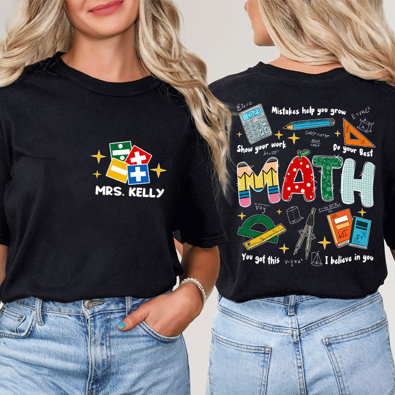 Personalized Name Cute Icon With Motivational Messages Teacher Two Sided T-Shirt 2MAT88