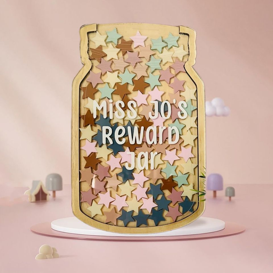 Custom Star Reward Jar with Tokens, Gift For Teacher, Classroom Decor rejar1