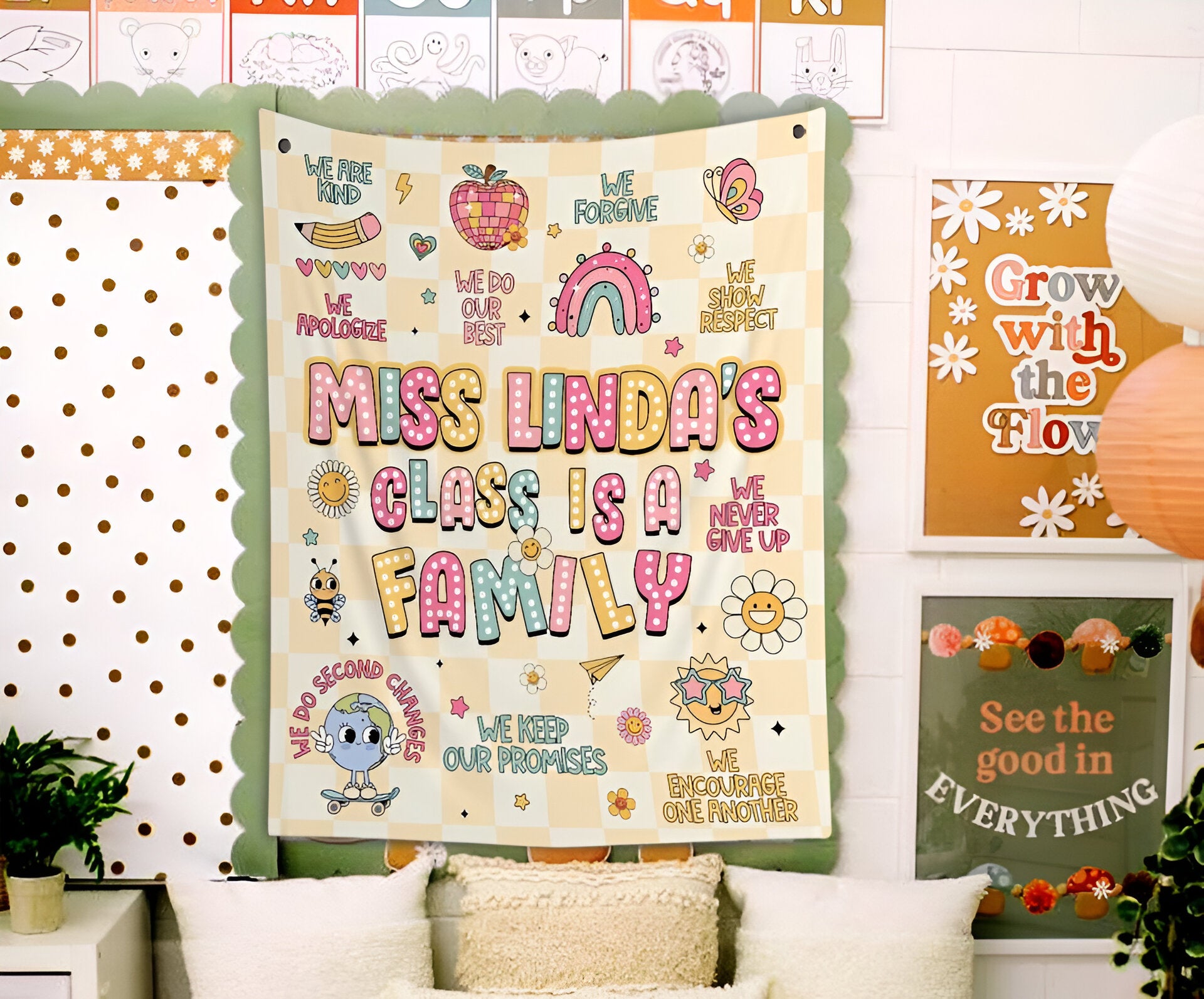 Custom Teacher Classroom Tapestry, Classroom Banner, Custom Teacher Name Tapestry Tapes