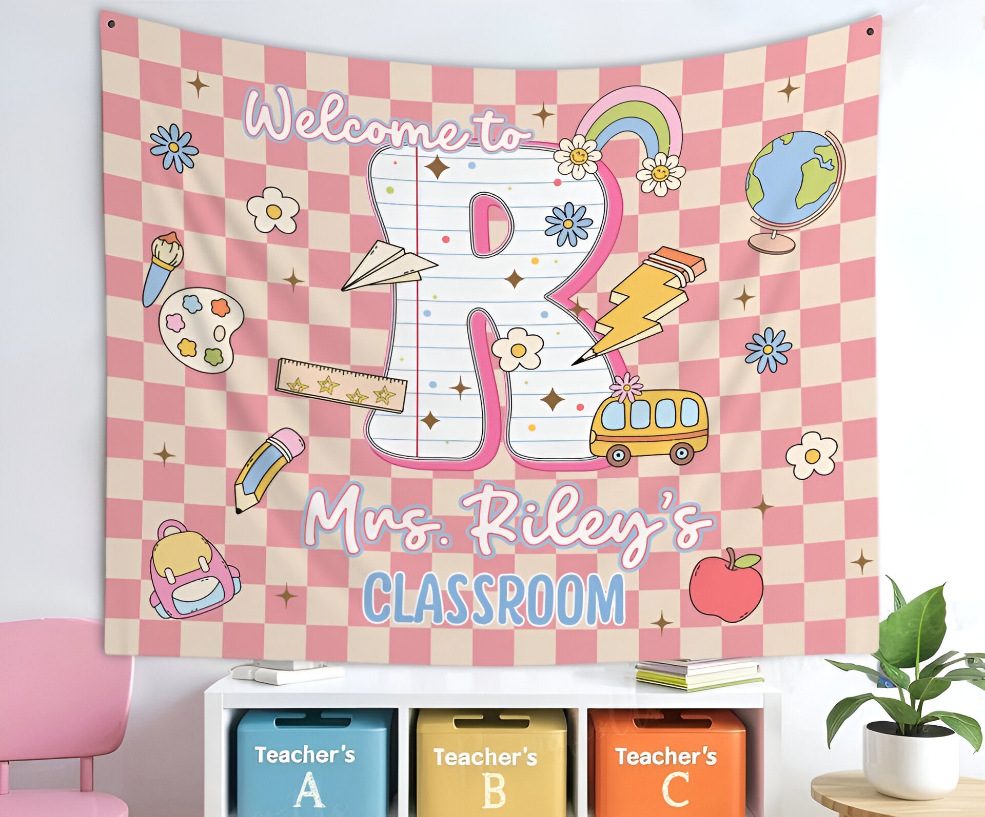 Custom Teacher Name Tapestry, Back to School Classroom Decor, First Day of School Tapes