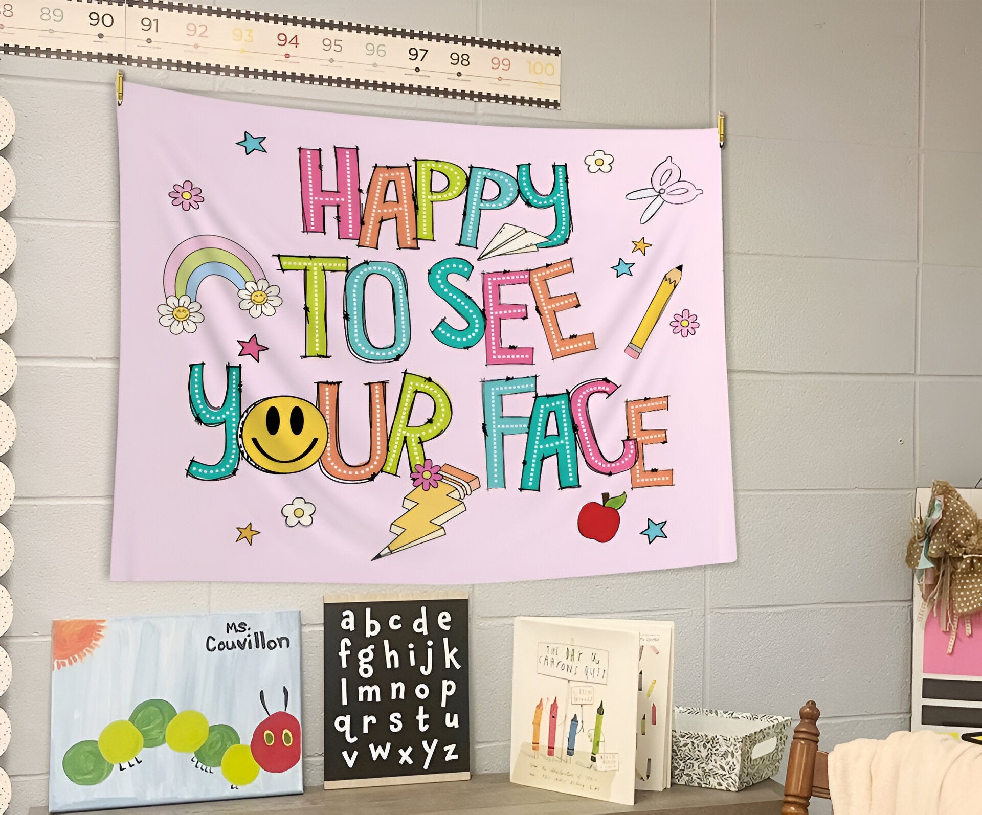 Happy To See Your Face Tapestry, Classroom Decor, Dot Dalmatian Classroom Tapestry Tapes