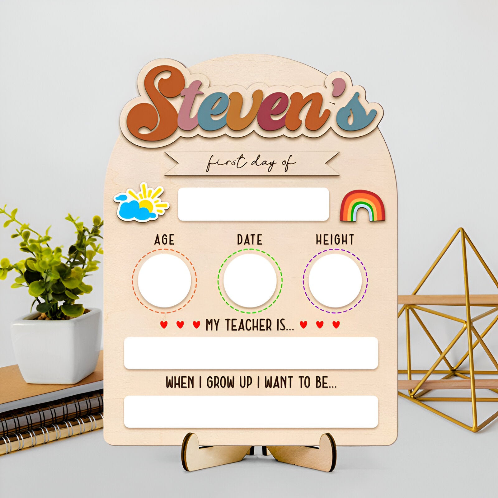 Personalized First Day Of School Sign Custom Random Color Name Beautiful Present for Kids Scsign