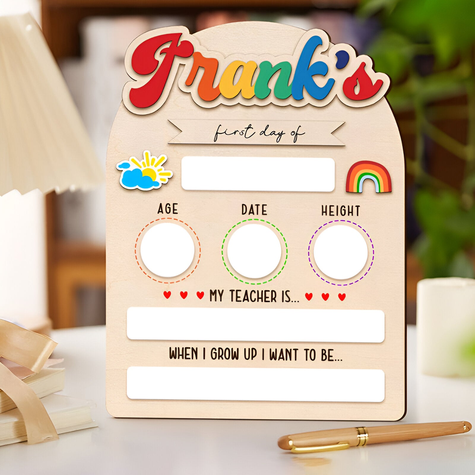 Personalized First Day Of School Sign Custom Random Color Name Beautiful Present for Kids Scsign