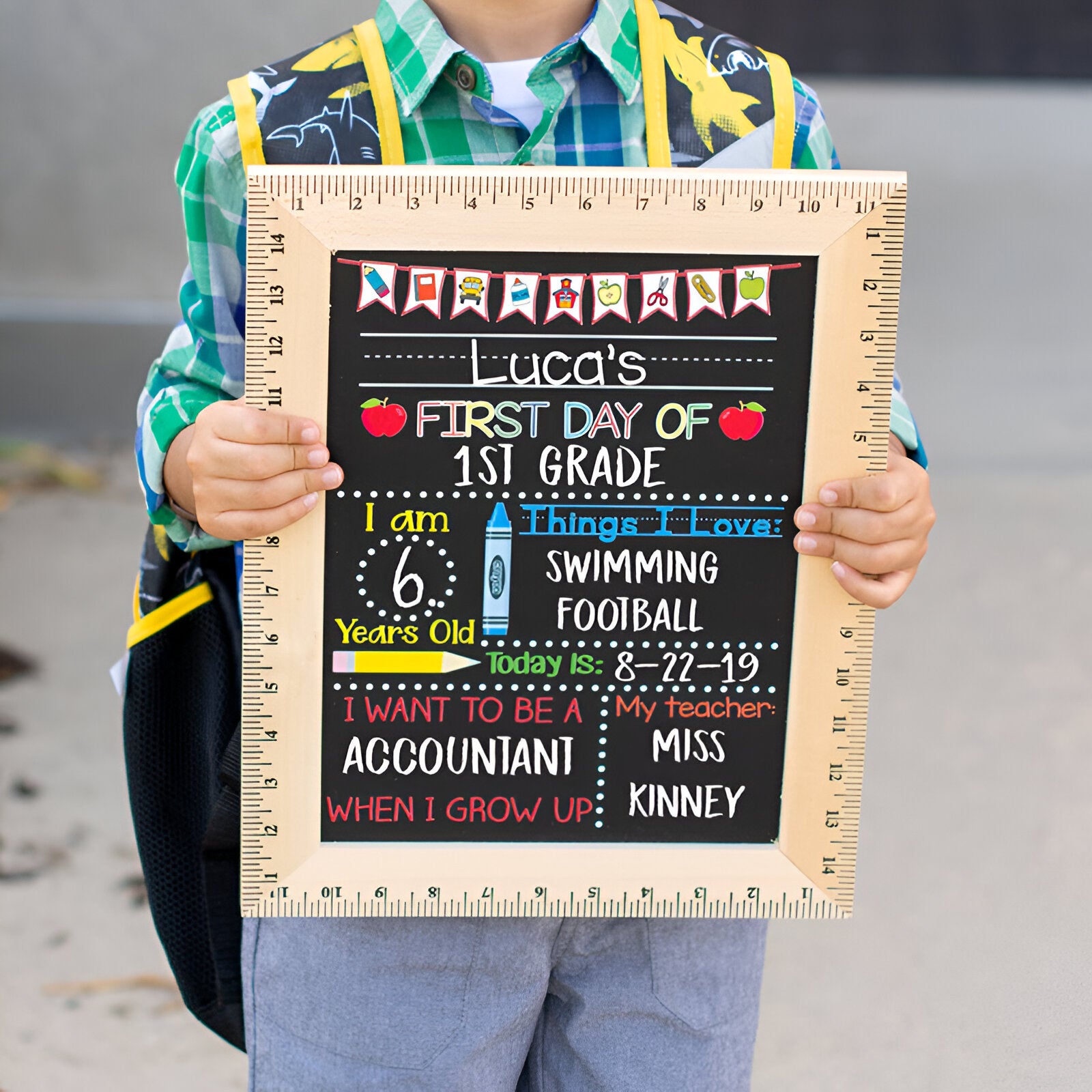 Personalized First Day Of School Sign Custom Style Stylish Present for Kids Scsign
