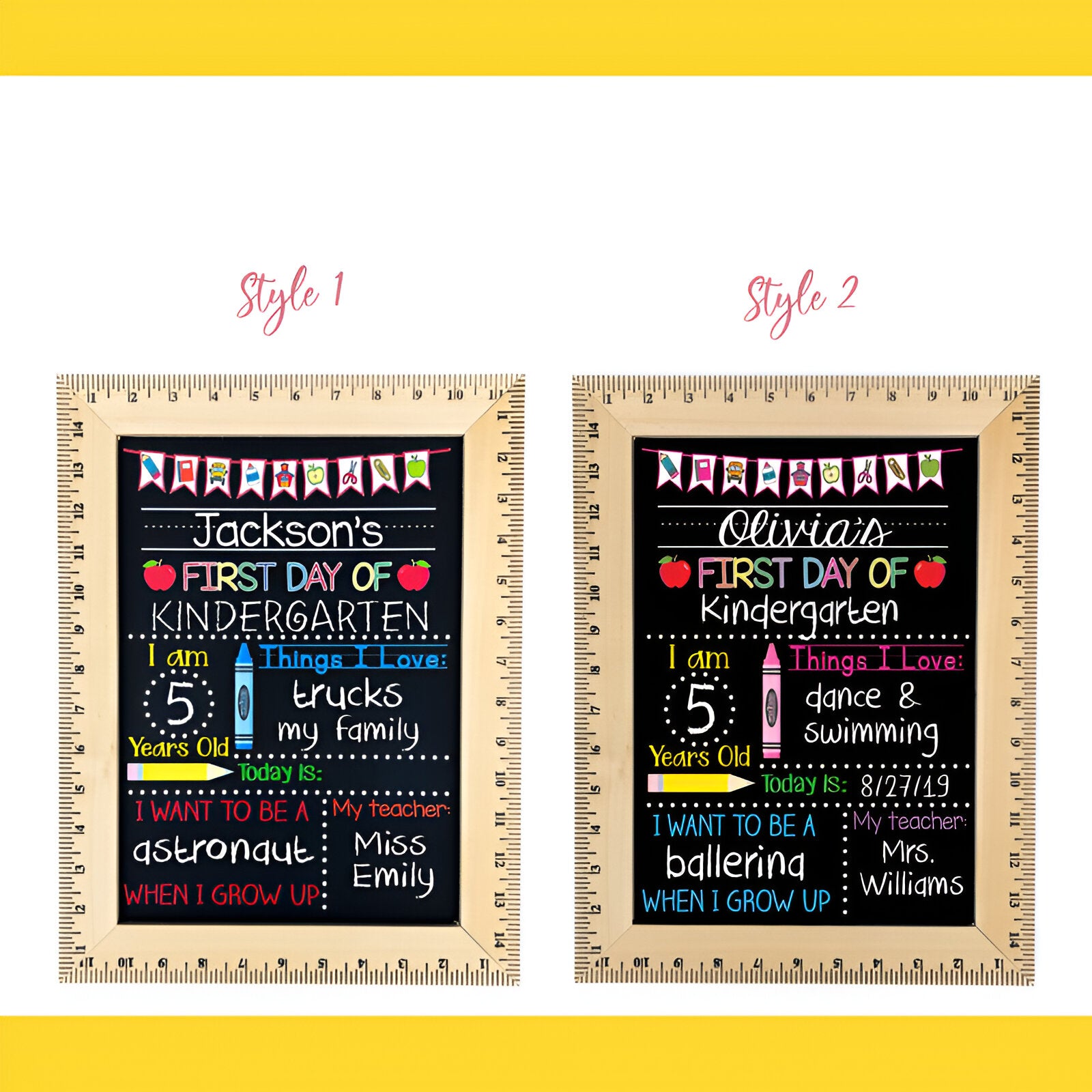 Personalized First Day Of School Sign Custom Style Stylish Present for Kids Scsign