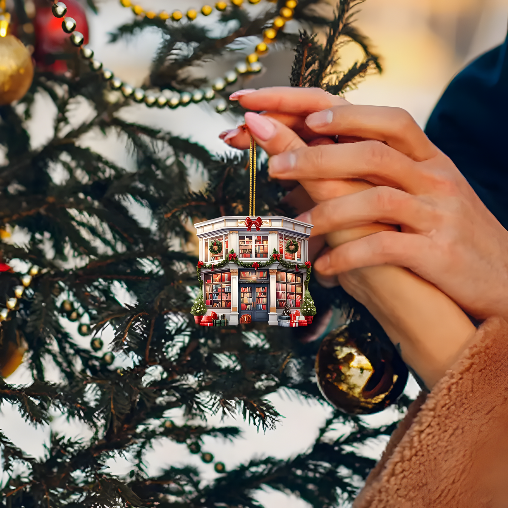 Personalized Classic Bookstore Ornament - Unique 2D Acrylic Hanging Decoration for Christmas Tree, Ideal Gift for Book Club Members, Book Lovers, Bookworms, and Librarians ORN2709