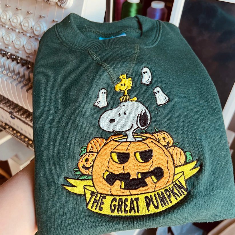 The great pumpkin Charlie Brown, snoopy embroidered sweatshirt for toddler and adult sizes Halloween design EMHA0509