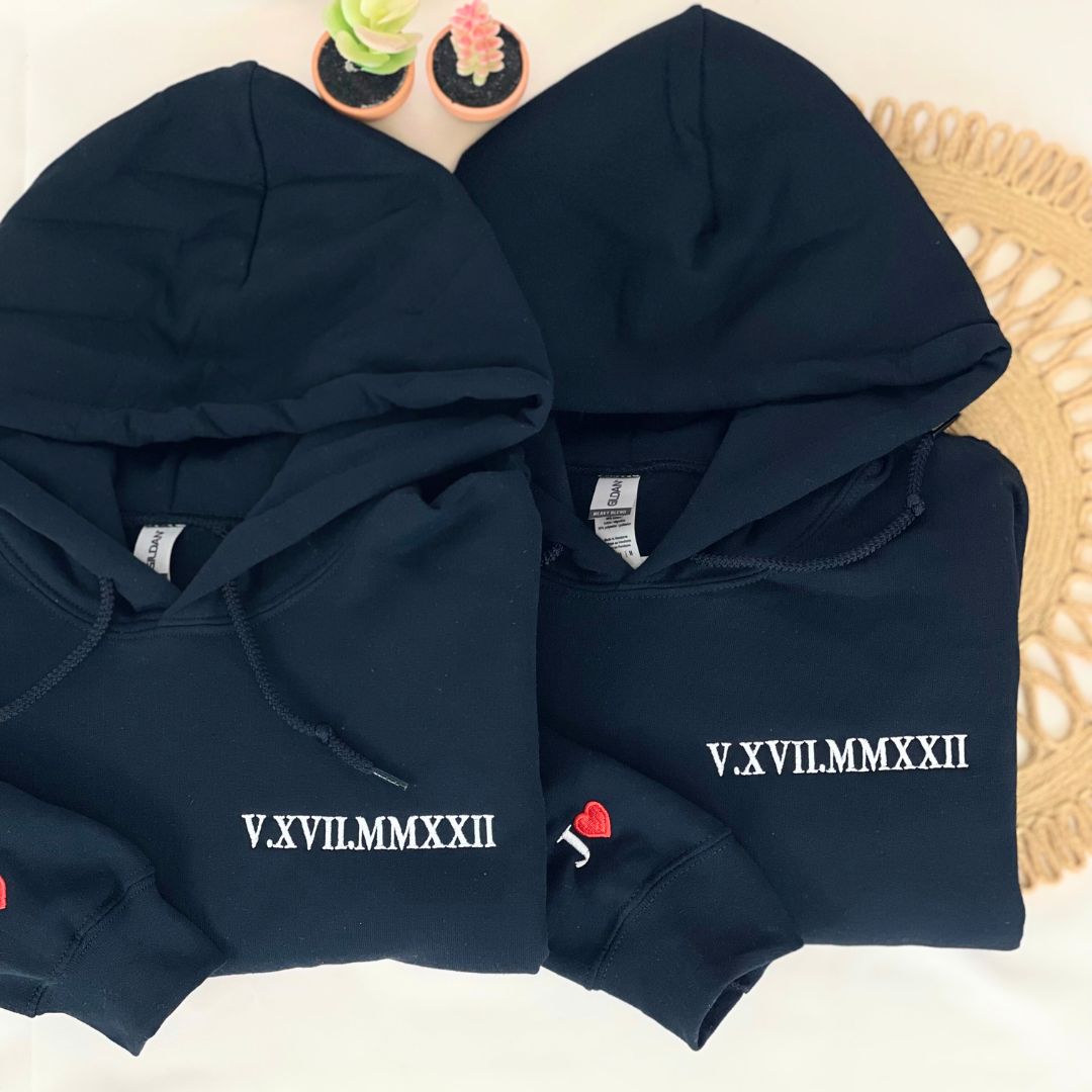 Roman Numeral Anniversary Hoodie, Roman Numeral Sweatshirt Embroidered em1