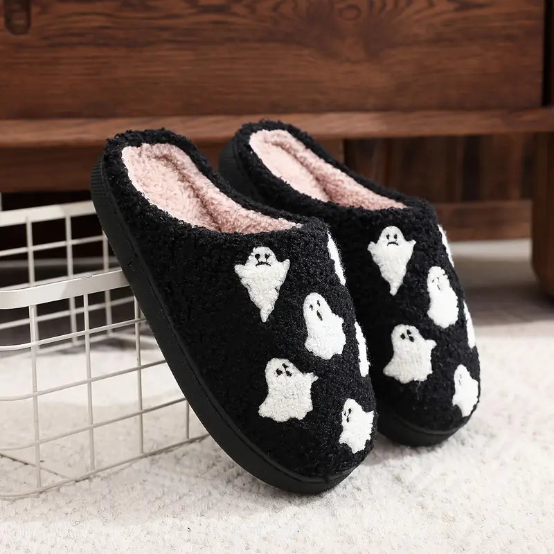 Women's Cozy Halloween Ghost Indoor Slippers - Warm Plush Slip-On House Shoes, Winter & Autumn SL0808 13