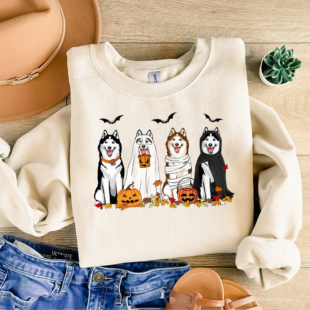 Halloween Dog Sweatshirt, Husky Ghost Dogs sweatshirt, Halloween Sweatshirt, Halloween Sweater, Ghost Sweatshirt,Ghost Dog Shirt,husky shirt TD2309 03