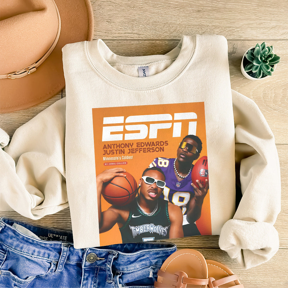 Anthony Edwards Justin Jefferson Minnesota Timberwolves Vikings ESPN Tee PNG T20 TD28