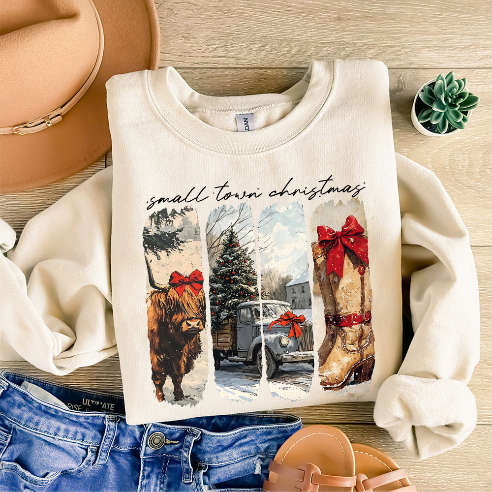 Vintage small town christmas PNG, Cowgirl Png, Small town girl Christmas PNG, highland cow Christmas png, Christmas western png S108