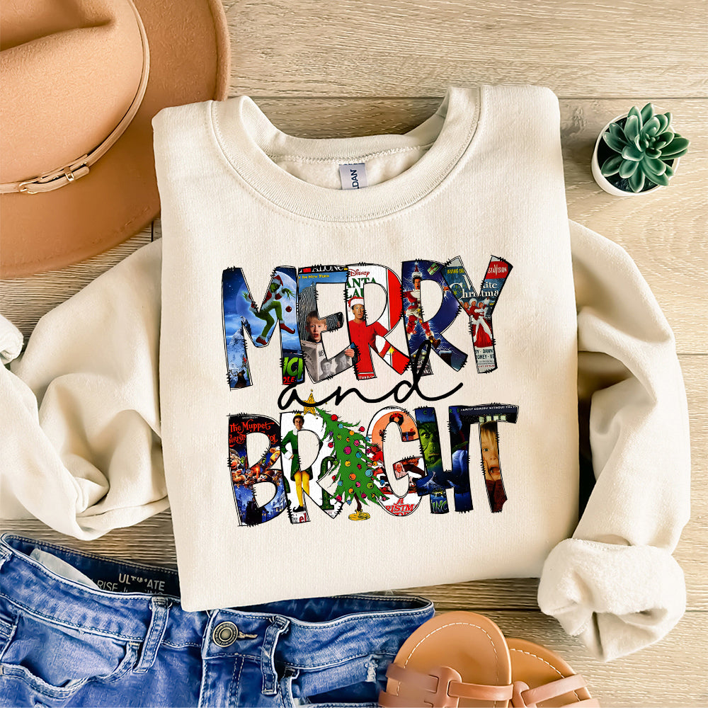 Merry and Bright Christmas 90s Movies PNG, Vintage Christmas SweatPNG, Merry Christmas SweatPNG, Family Reunion PNG, Xmas SweatPNG T37 SNA