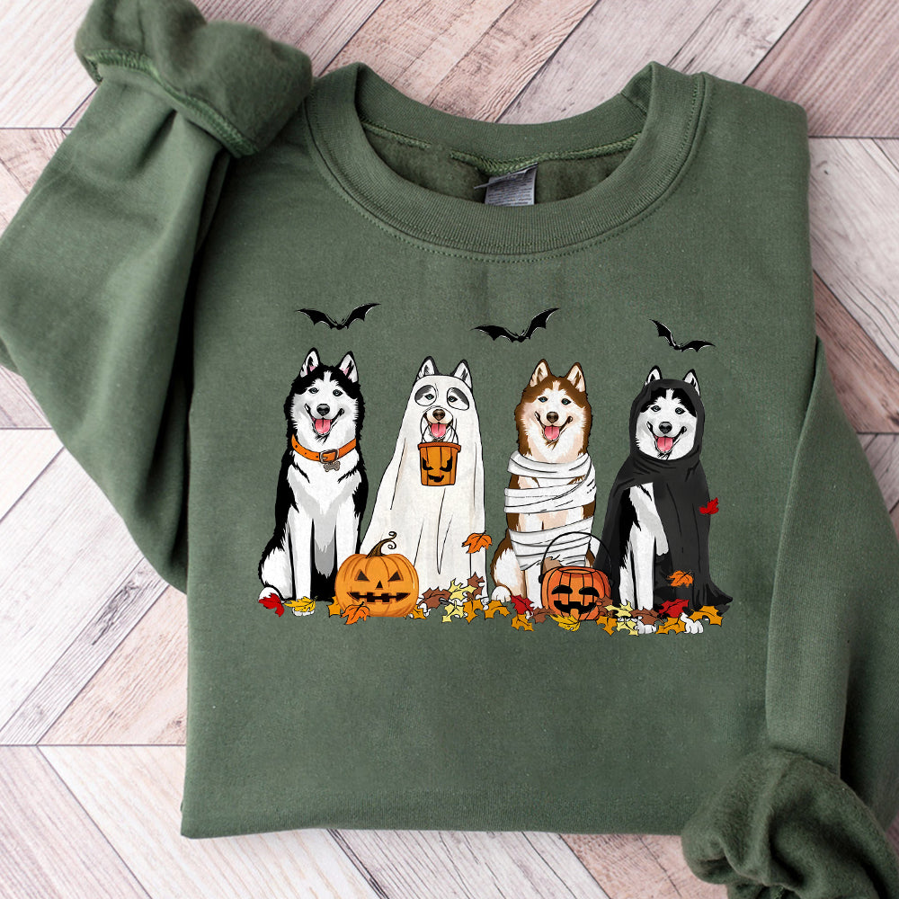 Halloween Dog Sweatshirt, Husky Ghost Dogs sweatshirt, Halloween Sweatshirt, Halloween Sweater, Ghost Sweatshirt,Ghost Dog Shirt,husky shirt TD2309 03
