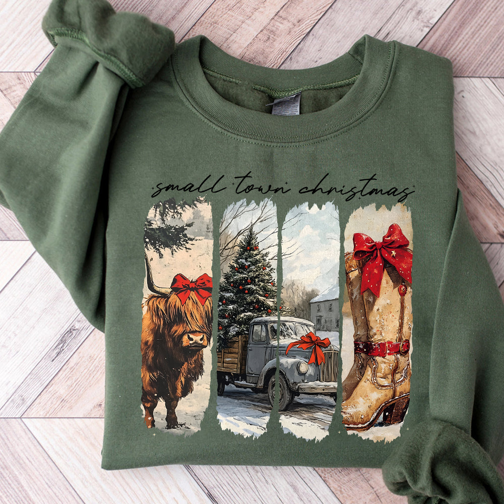 Vintage small town christmas PNG, Cowgirl Png, Small town girl Christmas PNG, highland cow Christmas png, Christmas western png S108