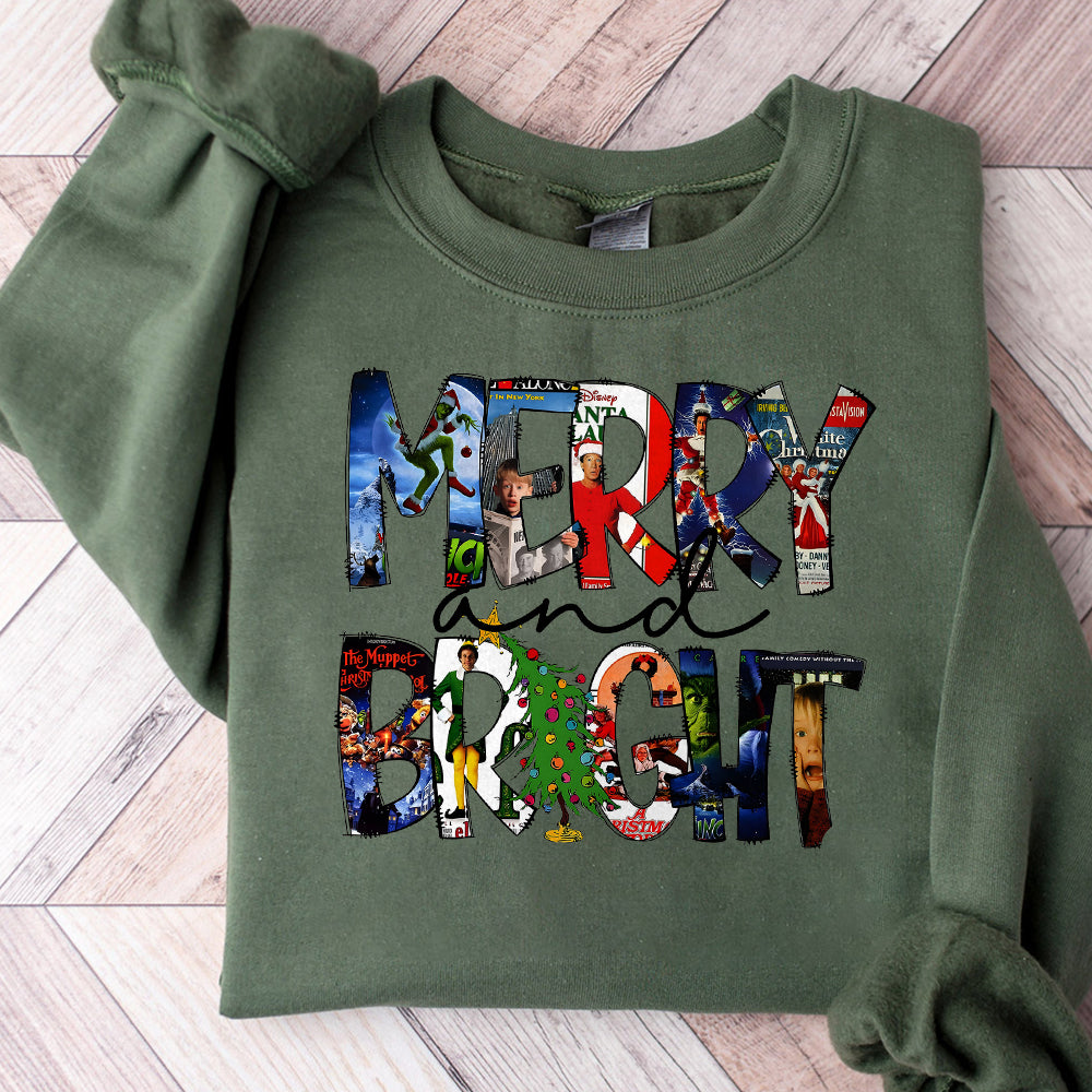 Merry and Bright Christmas 90s Movies PNG, Vintage Christmas SweatPNG, Merry Christmas SweatPNG, Family Reunion PNG, Xmas SweatPNG T37 SNA