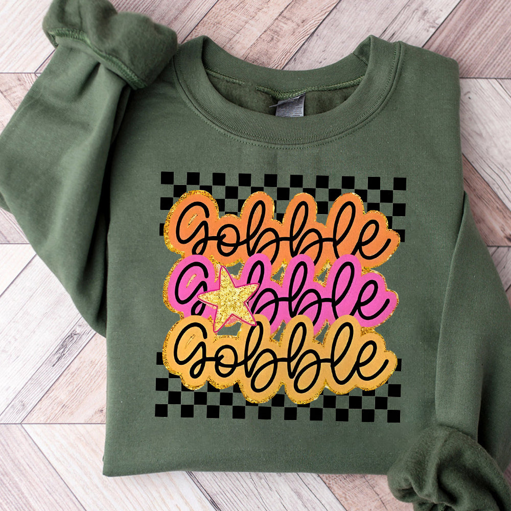 Preppy Gobble Thanksgiving Sublimation DTF Design Png Digital Download  Fall  Digital File  Pink  Gold star  turkey S225 SNA