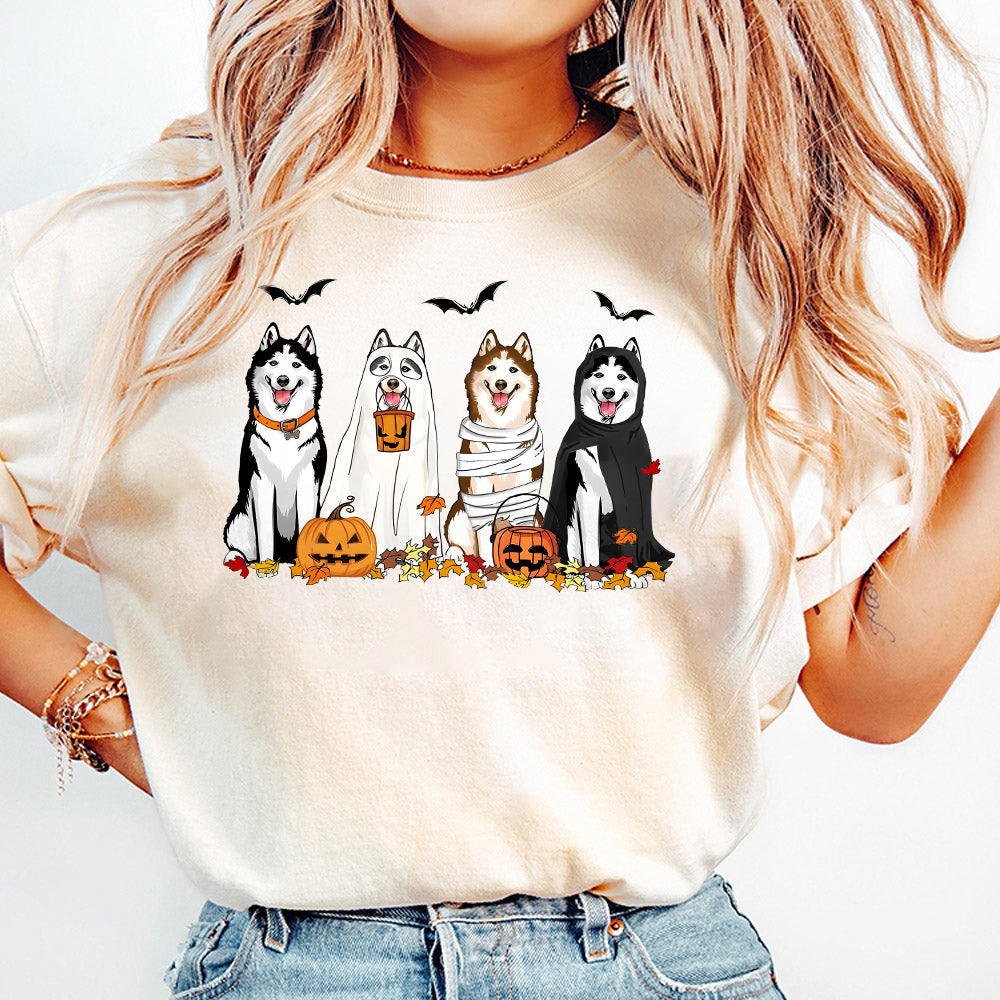Halloween Dog Sweatshirt, Husky Ghost Dogs sweatshirt, Halloween Sweatshirt, Halloween Sweater, Ghost Sweatshirt,Ghost Dog Shirt,husky shirt TD2309 03