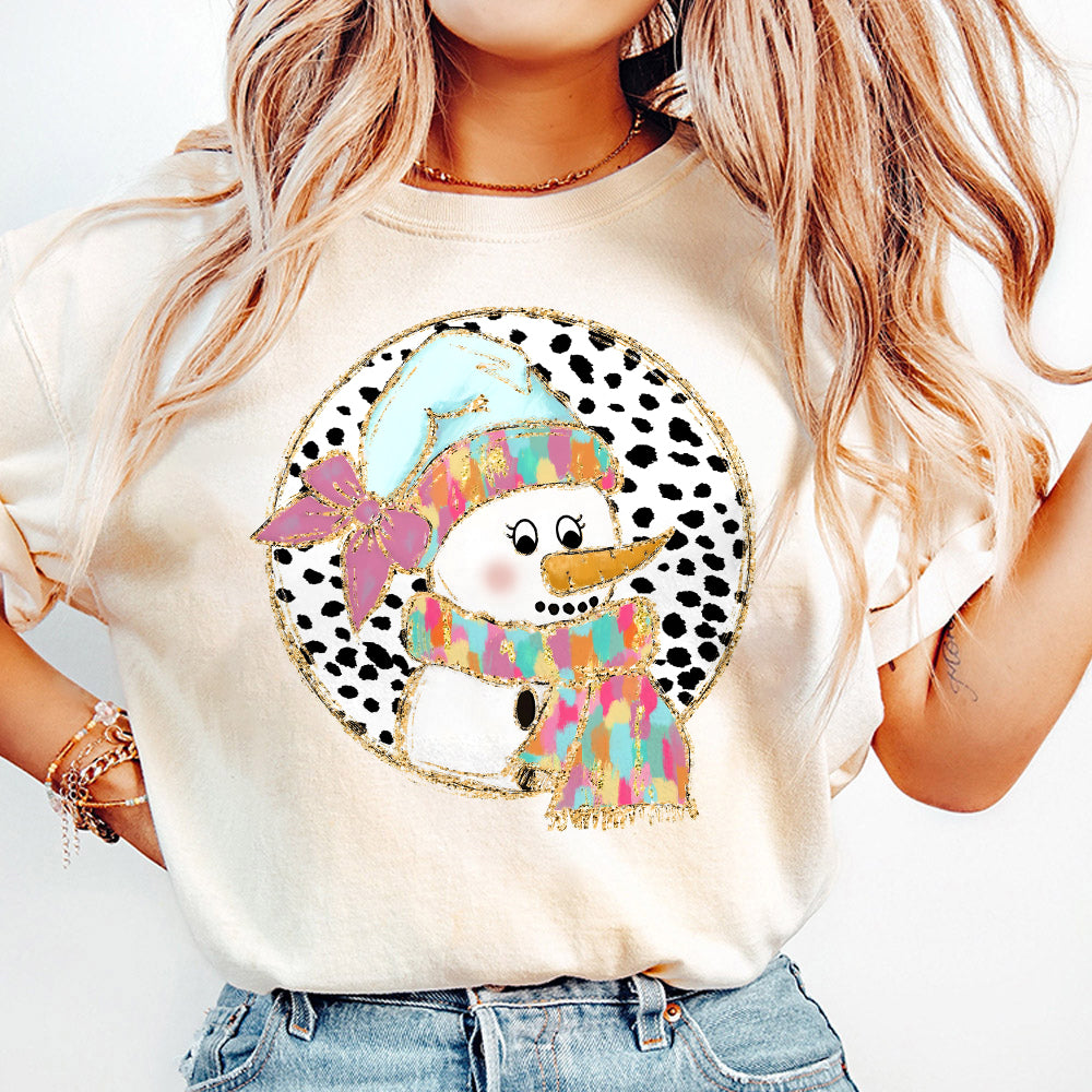 Colorful Coquette glitter Snowman png girls Christmas design dtf Christmas girls winter png design bow acrylic brushstroke watercolor S50 SACH26