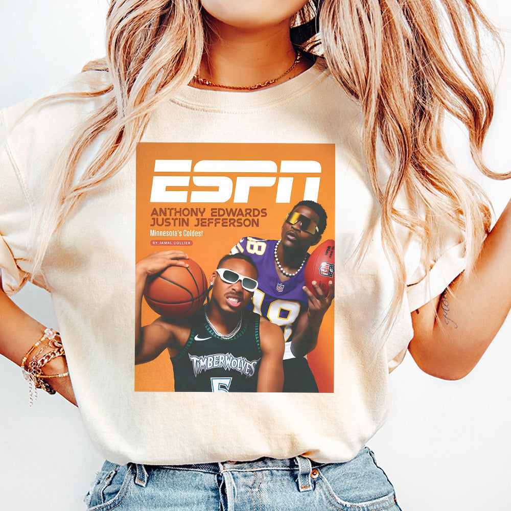 Anthony Edwards Justin Jefferson Minnesota Timberwolves Vikings ESPN Tee PNG T20 TD28