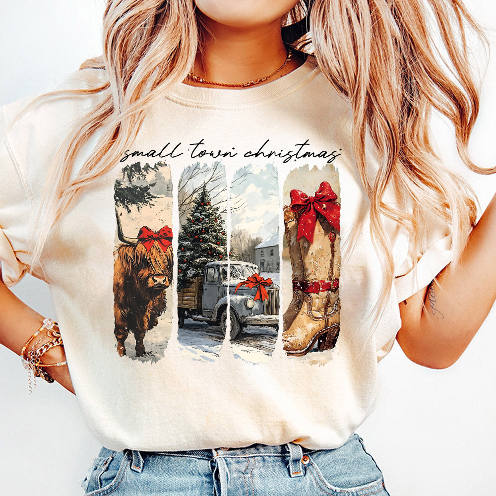 Vintage small town christmas PNG, Cowgirl Png, Small town girl Christmas PNG, highland cow Christmas png, Christmas western png S108