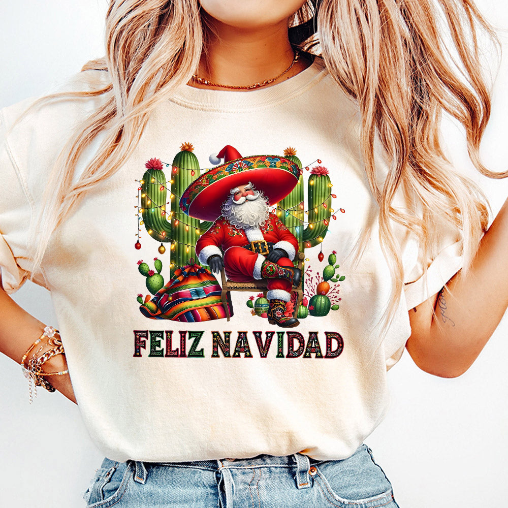 Feliz Navidad Santa With Cactus Png, Mexican Christmas Png, Merry Christmas png, Tis The Season Mexican Png, Spanish Mexican Xmas Png S118 SNA