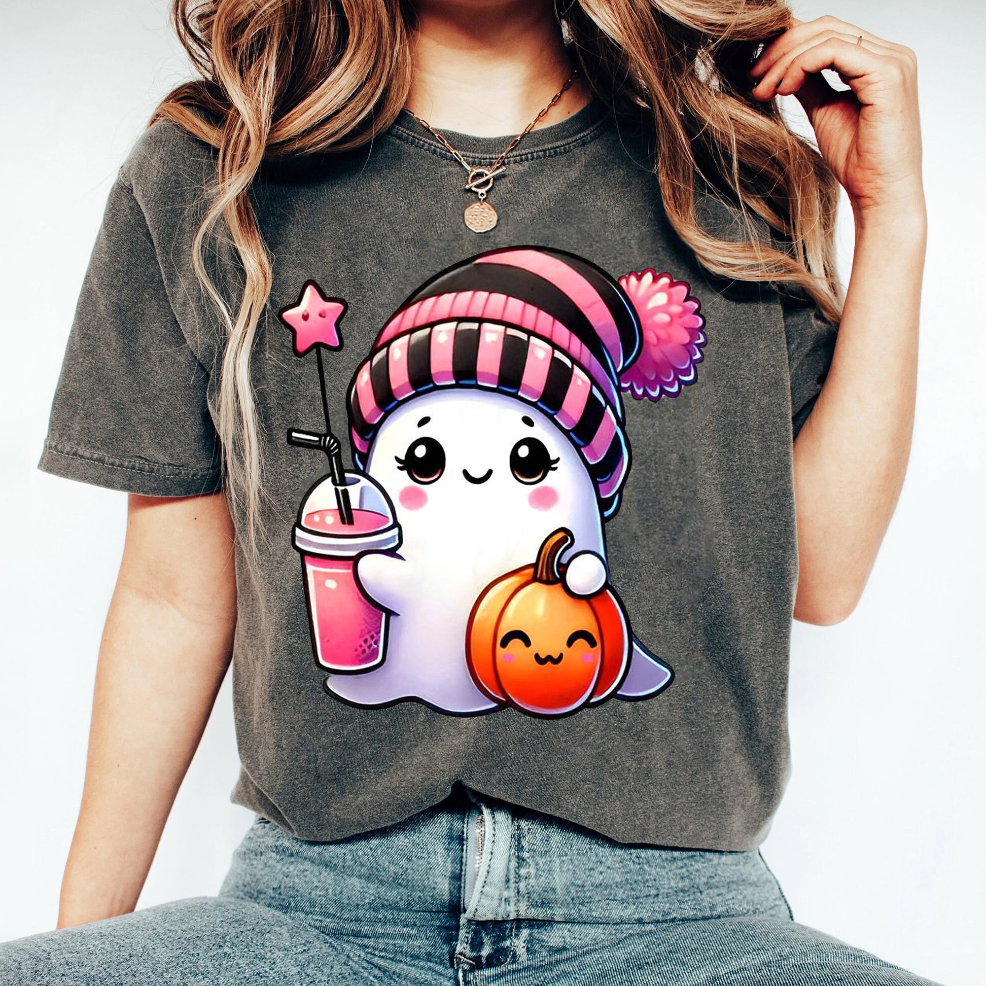 Pink Cute Ghost Coquette Bow Halloween Shirt, Halloween Ghosts Tshirt, Cute Ghost Shirt, Halloween Sweater, Halloween Party, Halloween Gift 3 FB2708