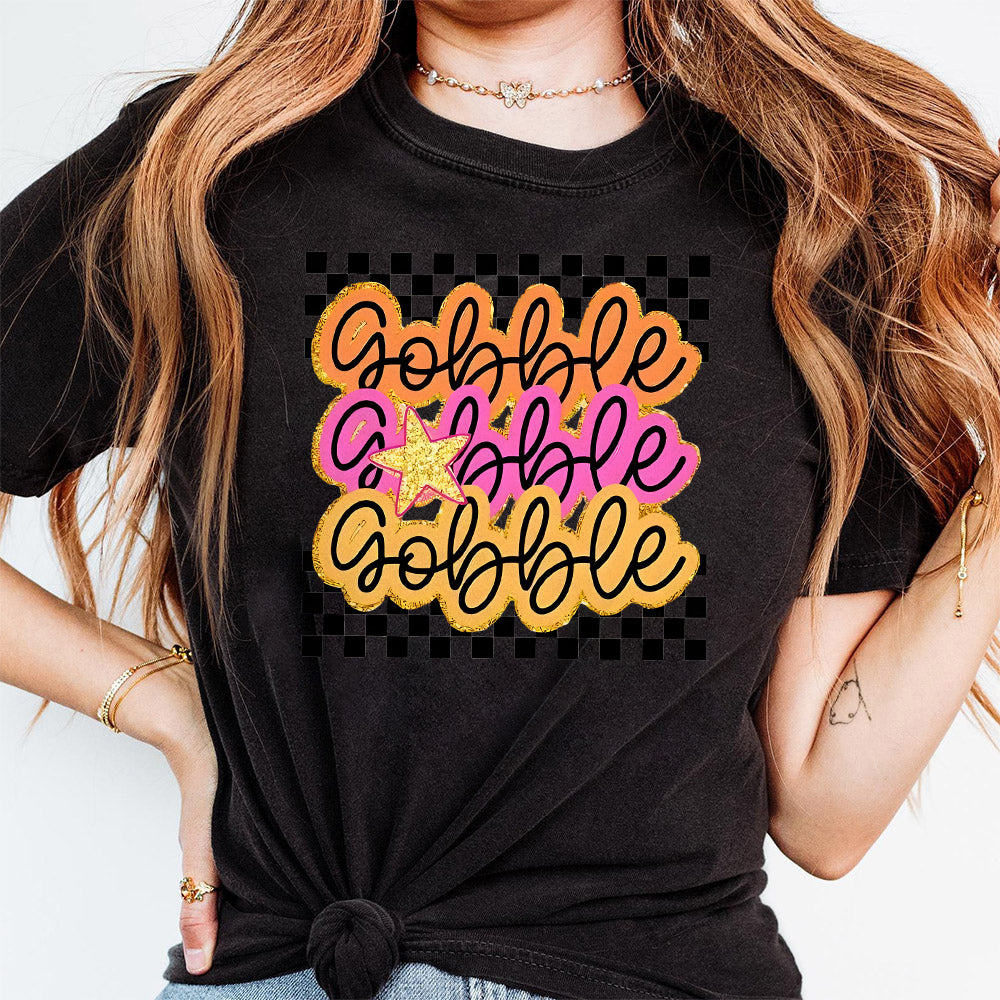 Preppy Gobble Thanksgiving Sublimation DTF Design Png Digital Download  Fall  Digital File  Pink  Gold star  turkey S225 SNA