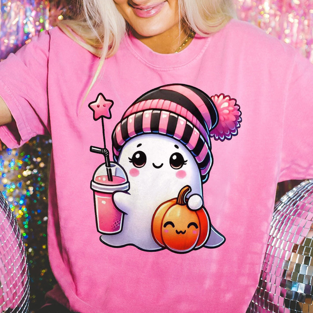 Pink Cute Ghost Coquette Bow Halloween Shirt, Halloween Ghosts Tshirt, Cute Ghost Shirt, Halloween Sweater, Halloween Party, Halloween Gift 3 FB2708