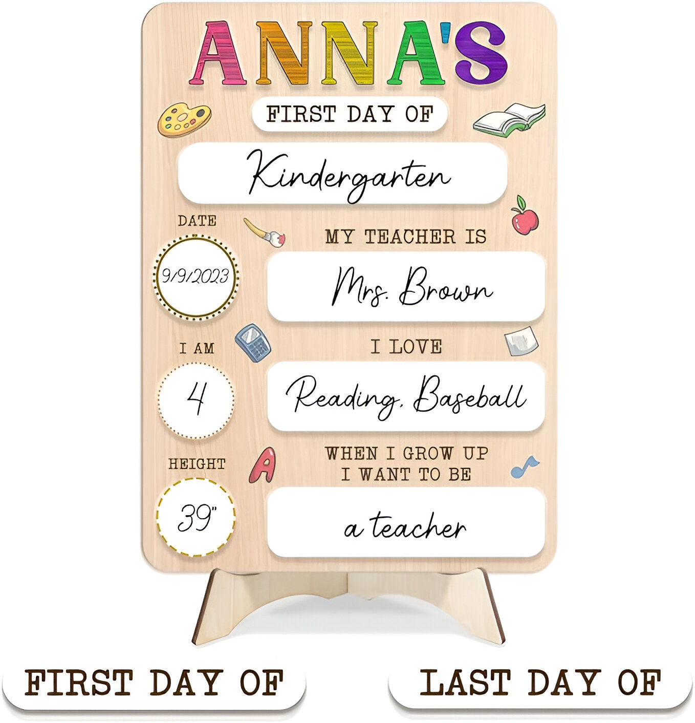 1st Day Of School Sign 2024, Personalized Back To School Sign First Last Day, Reusable School Board for Boys Girls, Custom Name School Board Photo Prop, School Sign for Kids scsign1