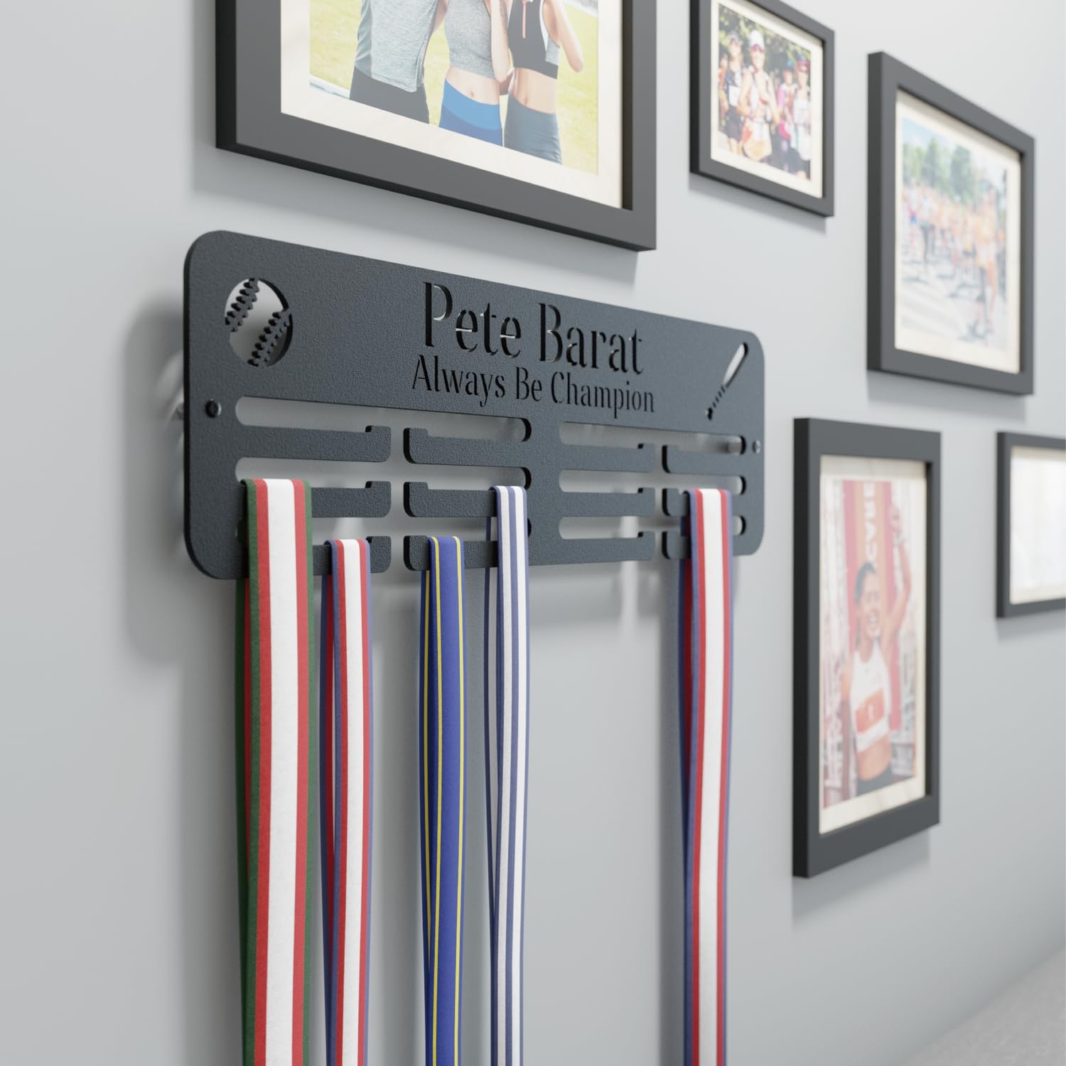 Medal Hanger Display Holder Rack for Awards or Ribbons, Personalized Sports Medal Display, Race Medal Hanger Display Medal Holder for Wall, Custom Trophy and Medal Display Shelf printlight
