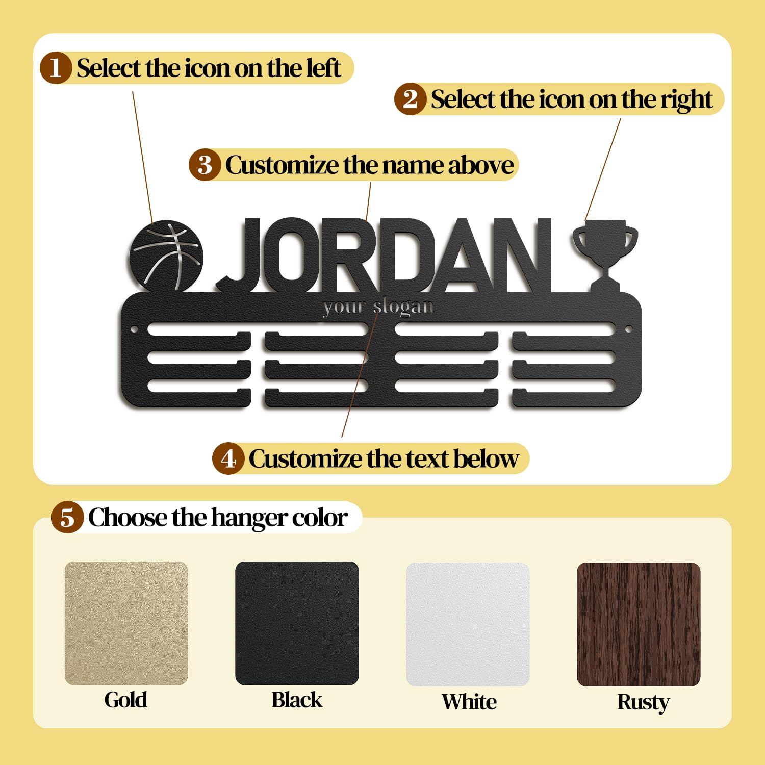 Medal Hanger Display Holder Rack for Awards or Ribbons, Personalized Sports Medal Display, Race Medal Hanger Display Medal Holder for Wall, Custom Trophy and Medal Display Shelf 1 printlight
