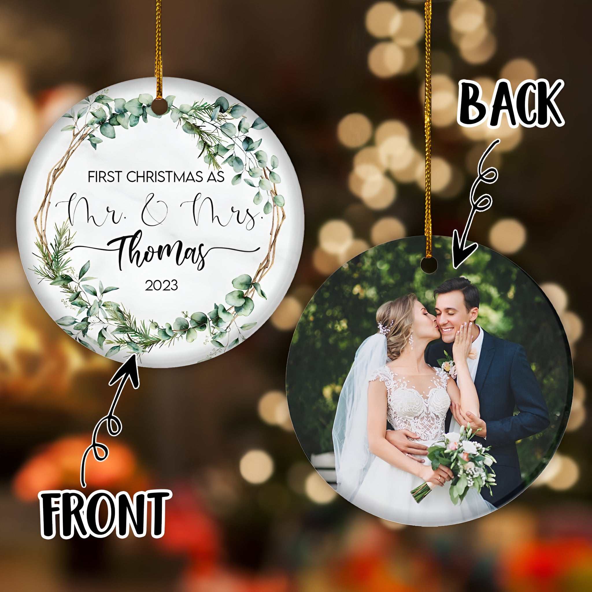 Personalized Our First Christmas As Mr and Mrs Ornament 2024, Custom Photo 1st Christmas Married Ornament 2024 ORN2509