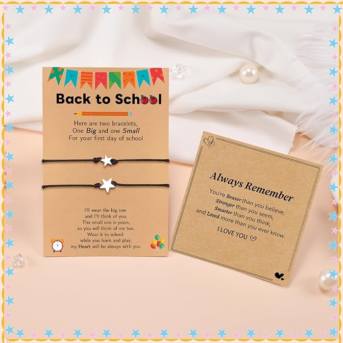 Back to School Gift Mother And Daughter Bracelet First Day of School Gift Mommy and Me Matching Bracelet Charm Wish Bracelets Jewelry Set for Girls Boys Son GranddaughterBracelet3au