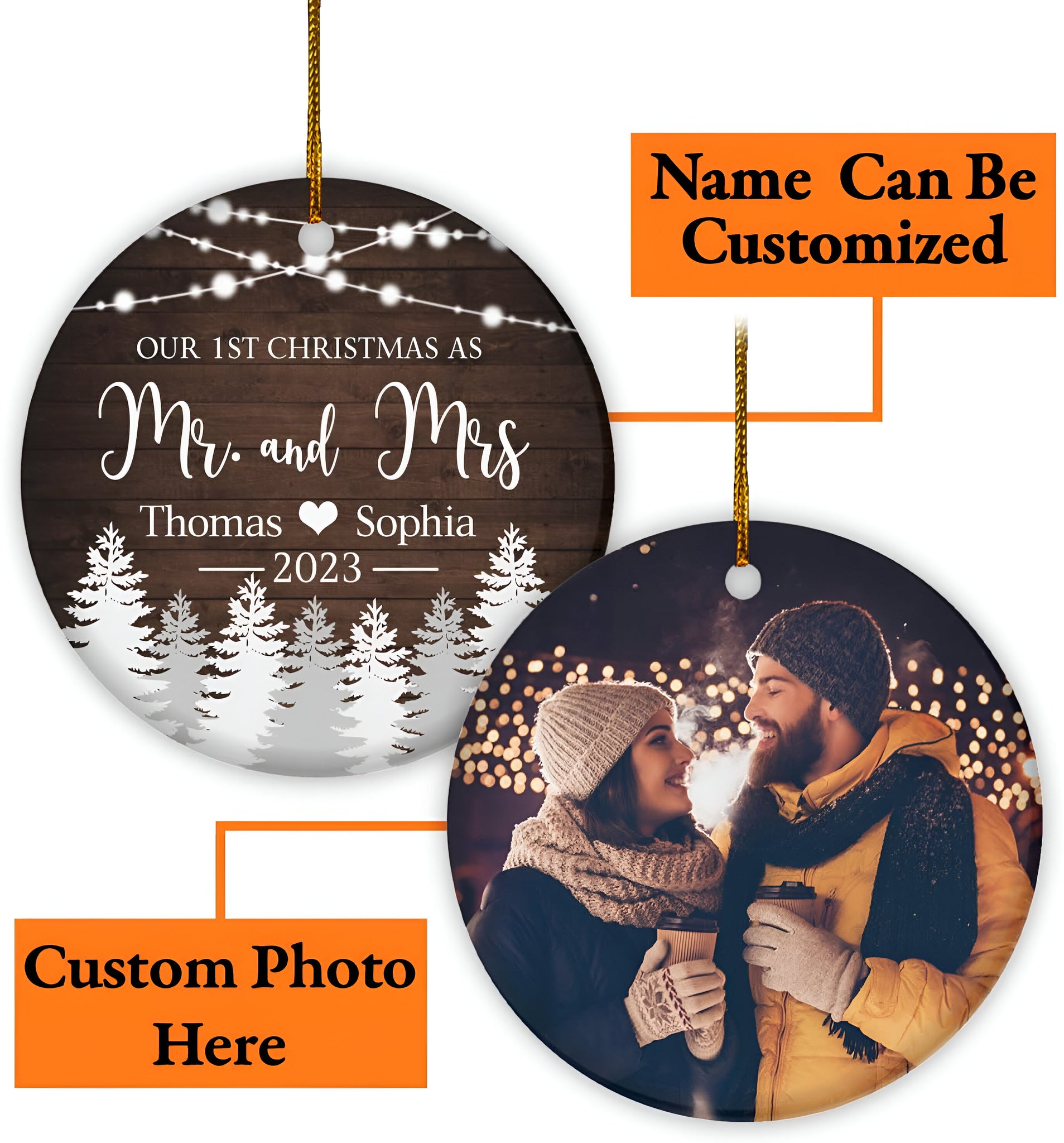 Personalized Our 1st Christmas As Mr and Mrs Ornament 2024, Custom Photo 1st Christmas Married Ornament 2024 ORN2509