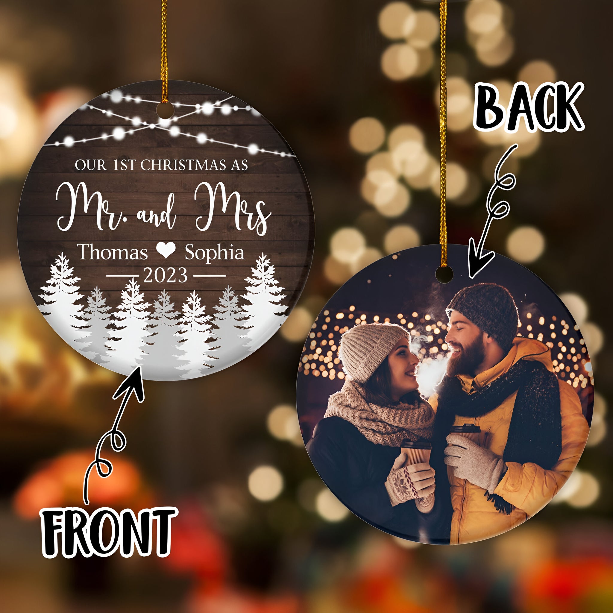 Personalized Our 1st Christmas As Mr and Mrs Ornament 2024, Custom Photo 1st Christmas Married Ornament 2024 ORN2509