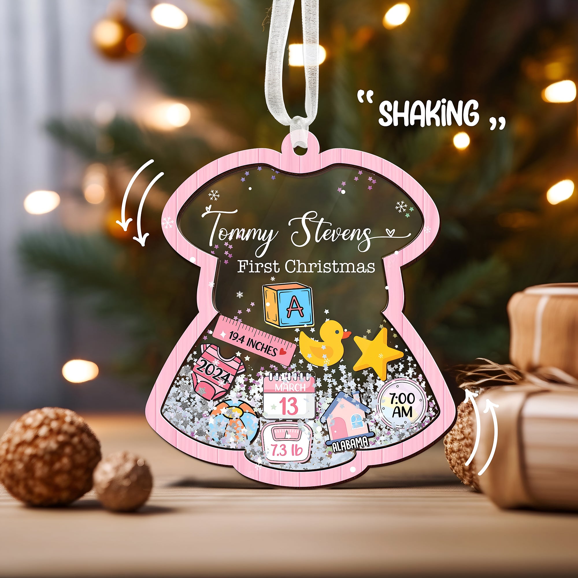 Baby 4D Shaker Ornament Personalized, Baby's First Christmas Ornament, Newborn Gift for Boy Girl, Baby Keepsake, Baby Announcement ORN0110